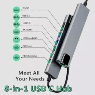 Share this product addigoes 8 in 1 USB C Hub Multiport Adapter with Ethernet, Laptop Docking Station 8 in 1 Hub with 4K HDMI RJ45 PD 100W SD/TF Card Slot USB3.0 and OTG Port Suitable for MacBook, PC, XPS, ChromeBook, Surface, etc